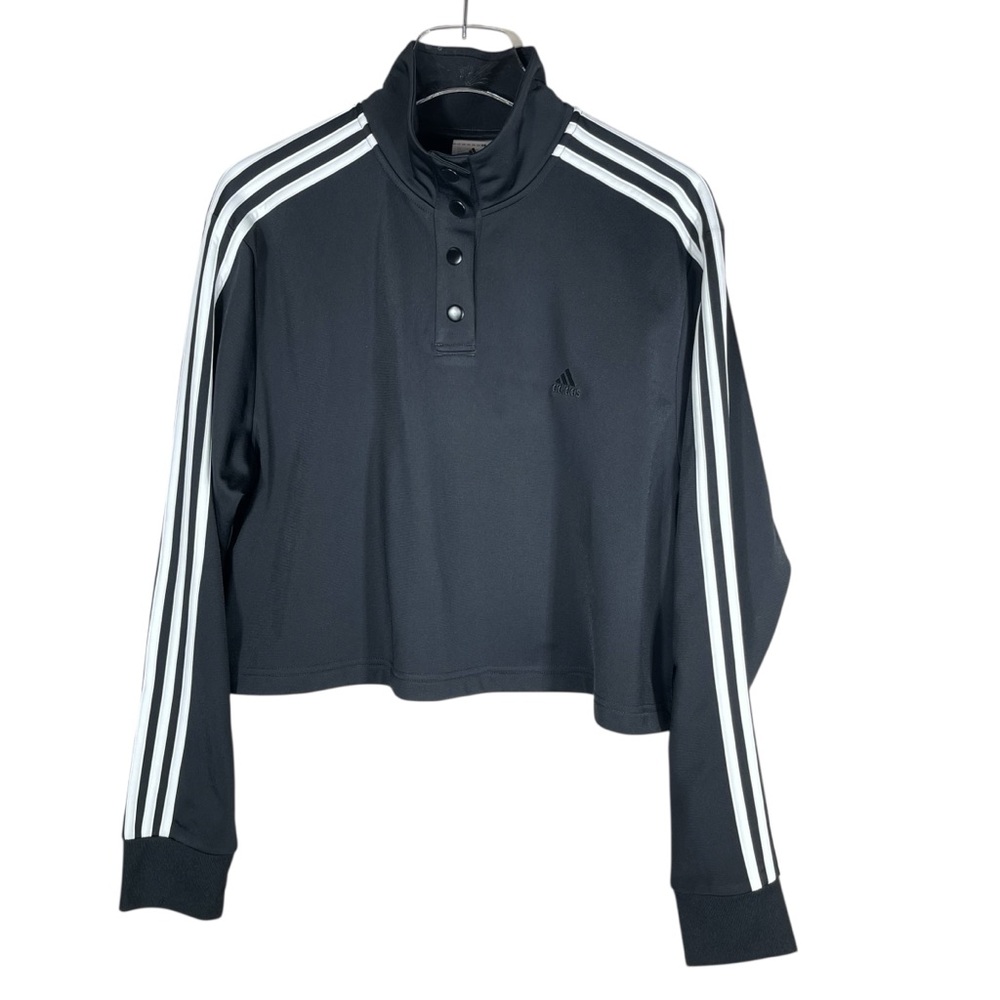 Adidas Black and White Cropped 1/4 Snap Pullover Tricot Jacket NWT Size Large - Picture 5 of 16